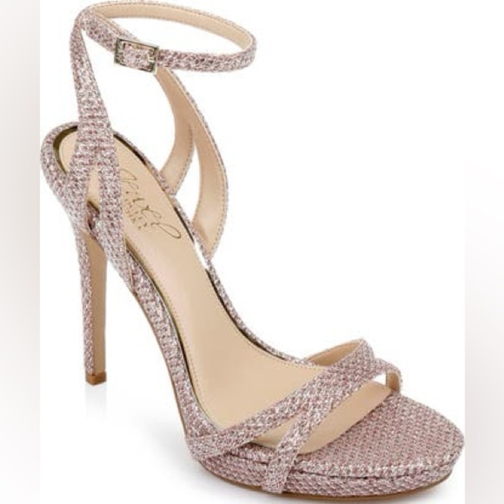Jewel Badgley Mischka Pink Crystal Embellished Ankle-Strap Heels